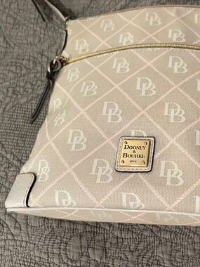 Dooney and Bourke Maxi Crossbody Canvas and Leather Cream Color